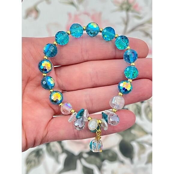 Blue Swarovski Beaded Bracelet With Charms - Picture 6 of 7